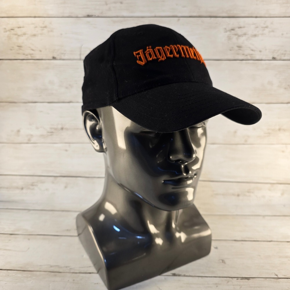 Jagermeister Hat Black Orange Embroidered Logo Adjustable Strapback‎ Cotton Cap